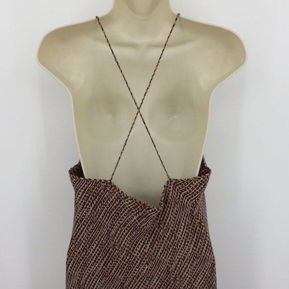 J Crew Women 14 All Silk Brown Beige Multicolor Geometric Stripe Maxi Dress Y2K - Picture 6 of 11